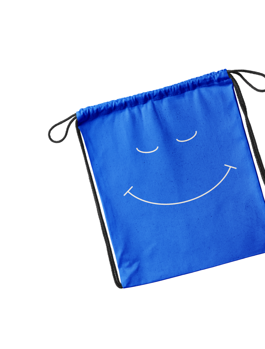 Promotional drawstring bag with smiley face